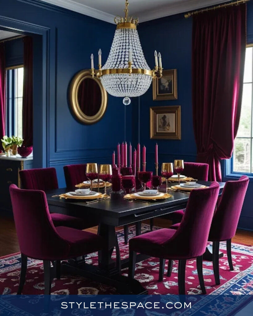 Moody Navy Blue Dining Room with Jewel-Tone Elegance