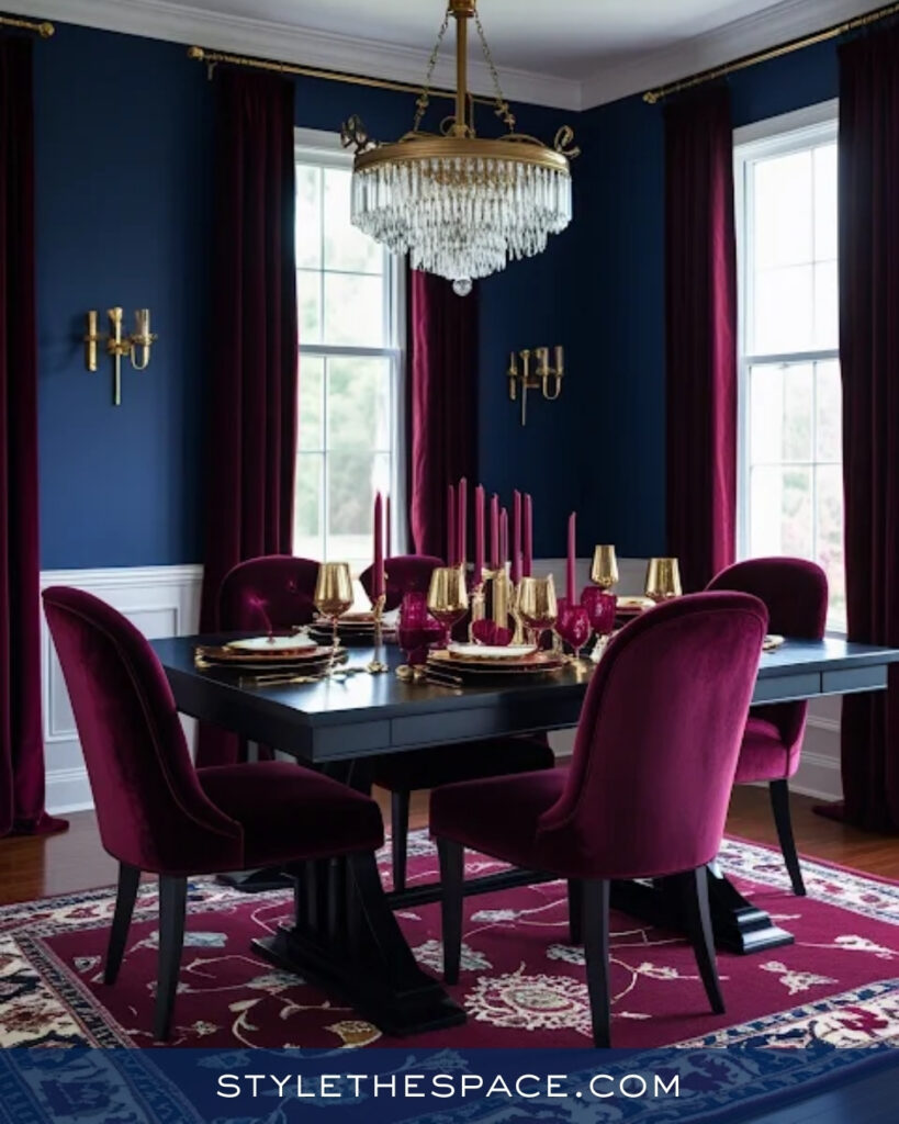 Moody Navy Blue Dining Room with Jewel-Tone Elegance