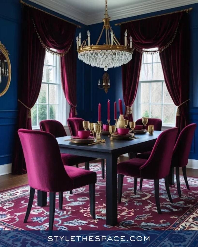 Moody Navy Blue Dining Room with Jewel-Tone Elegance