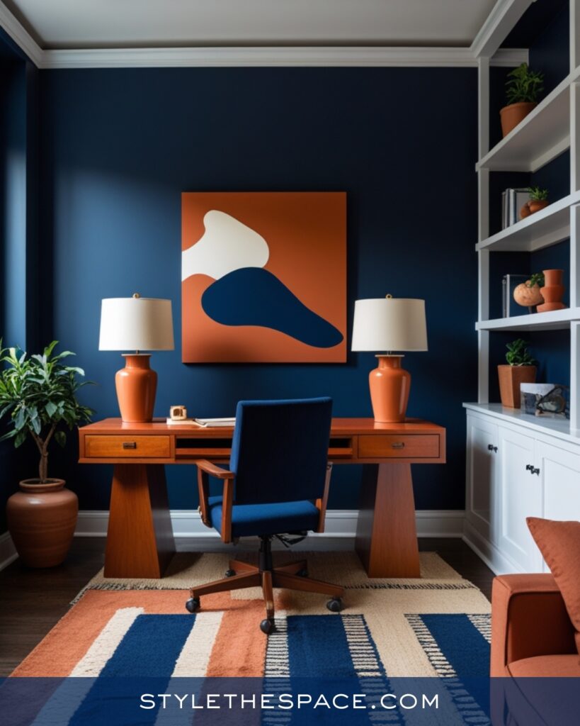 Navy Blue Home Office With Terracotta Accents