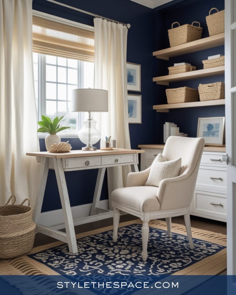 Light and Airy Navy Blue Home Office