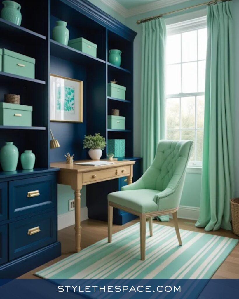 Navy Blue Home Office With Fresh Mint Accents