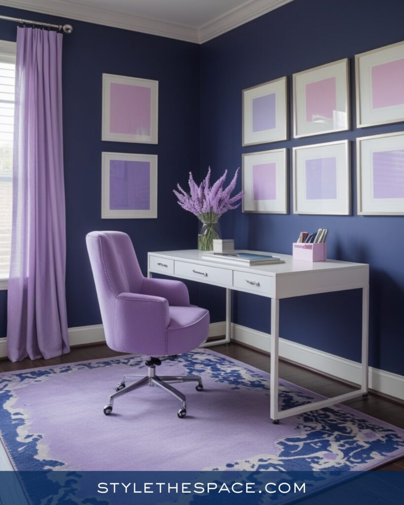 Navy Blue Home Office With Lavender Accents