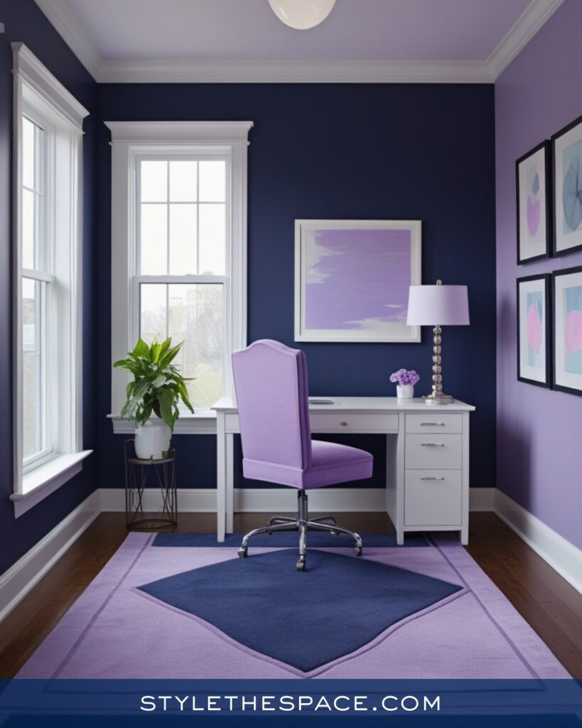 Navy Blue Home Office With Lavender Accents