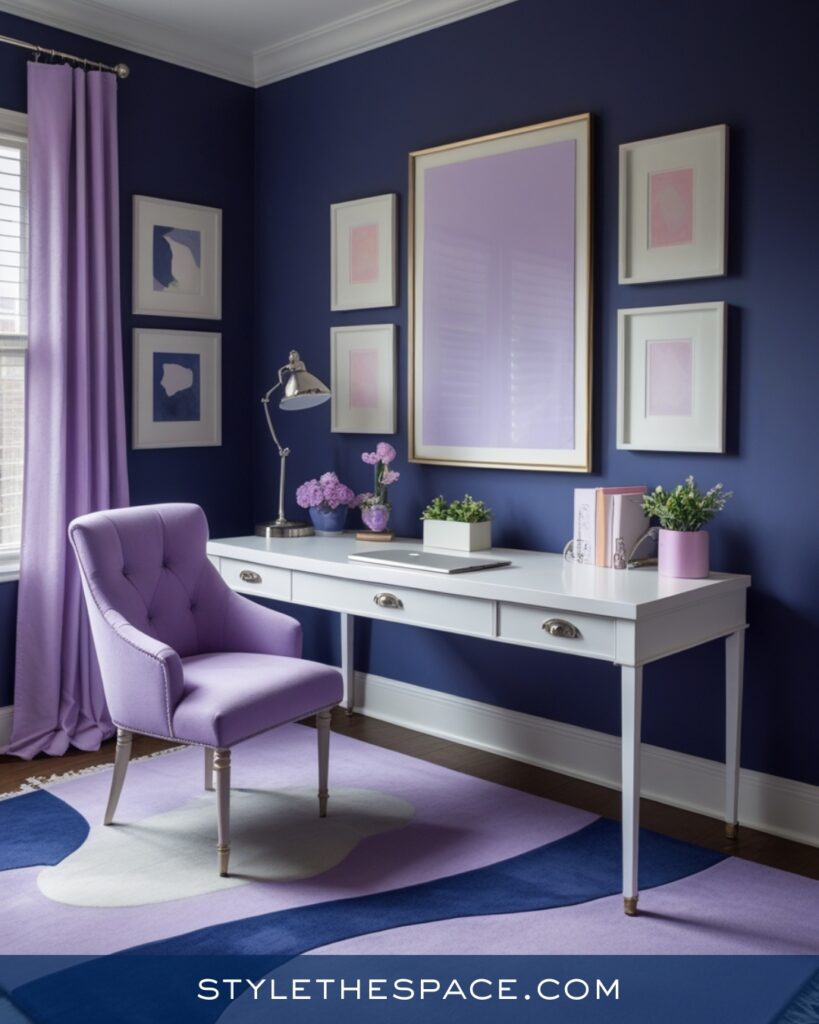 Navy Blue Home Office With Lavender Accents