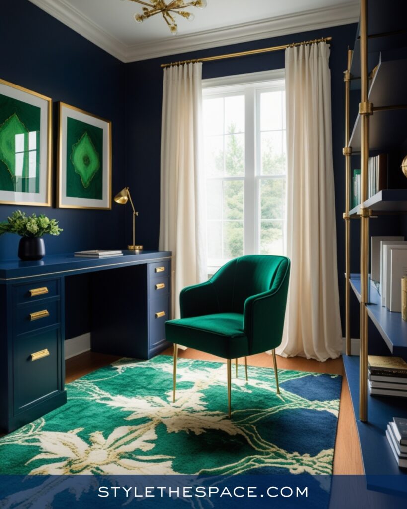 Navy Blue Home Office With Emerald Green and Gold