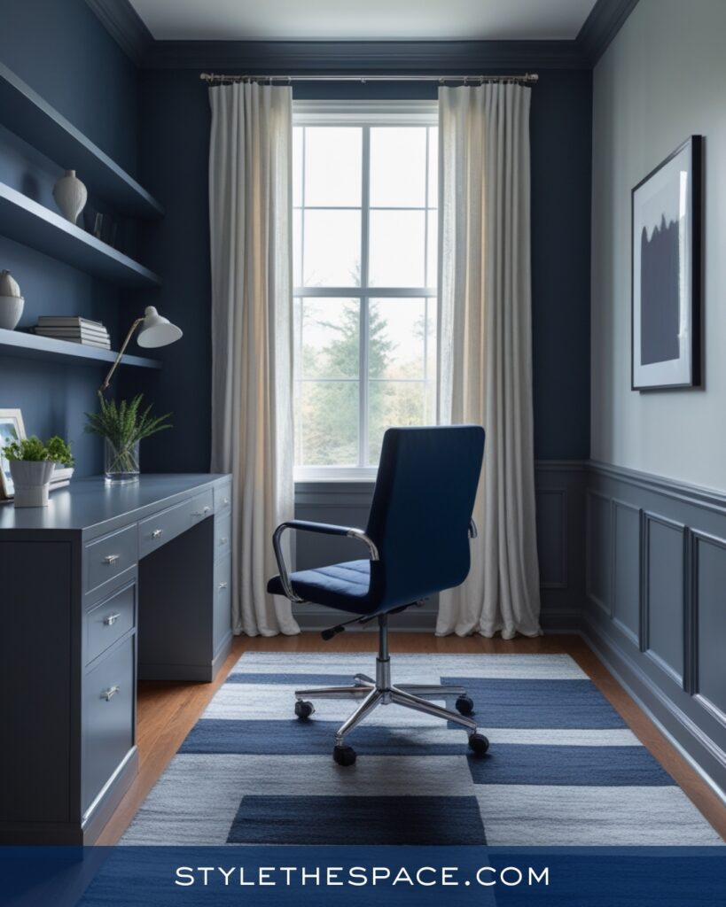 Modern Navy Blue Home Office With Cool Gray Tones