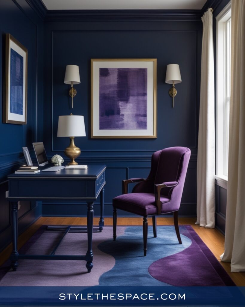 Navy Blue Home Office With Rich Purple Accents