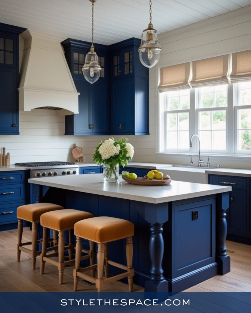 Timeless Navy Blue Kitchen With Soft Neutrals