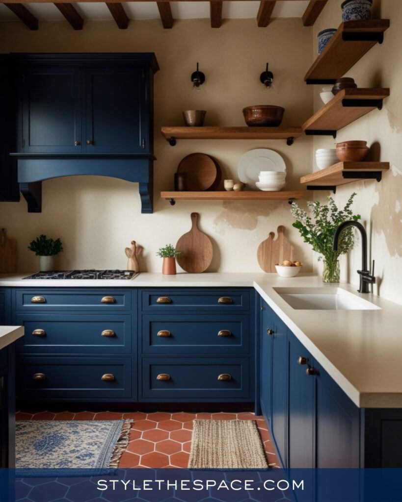 Navy Blue Kitchen With Warm Terracotta Tones