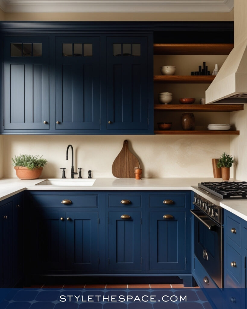 Navy Blue Kitchen With Warm Terracotta Tones