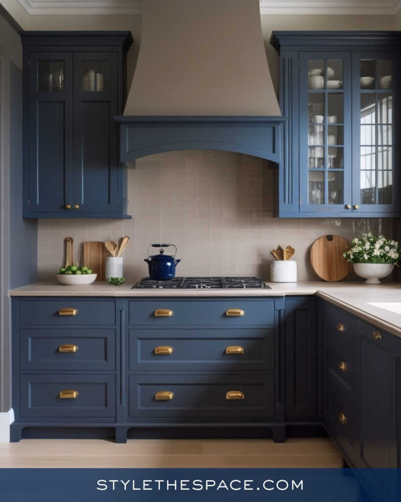 Classic Navy Blue Kitchen With Soft Neutral Backdrop