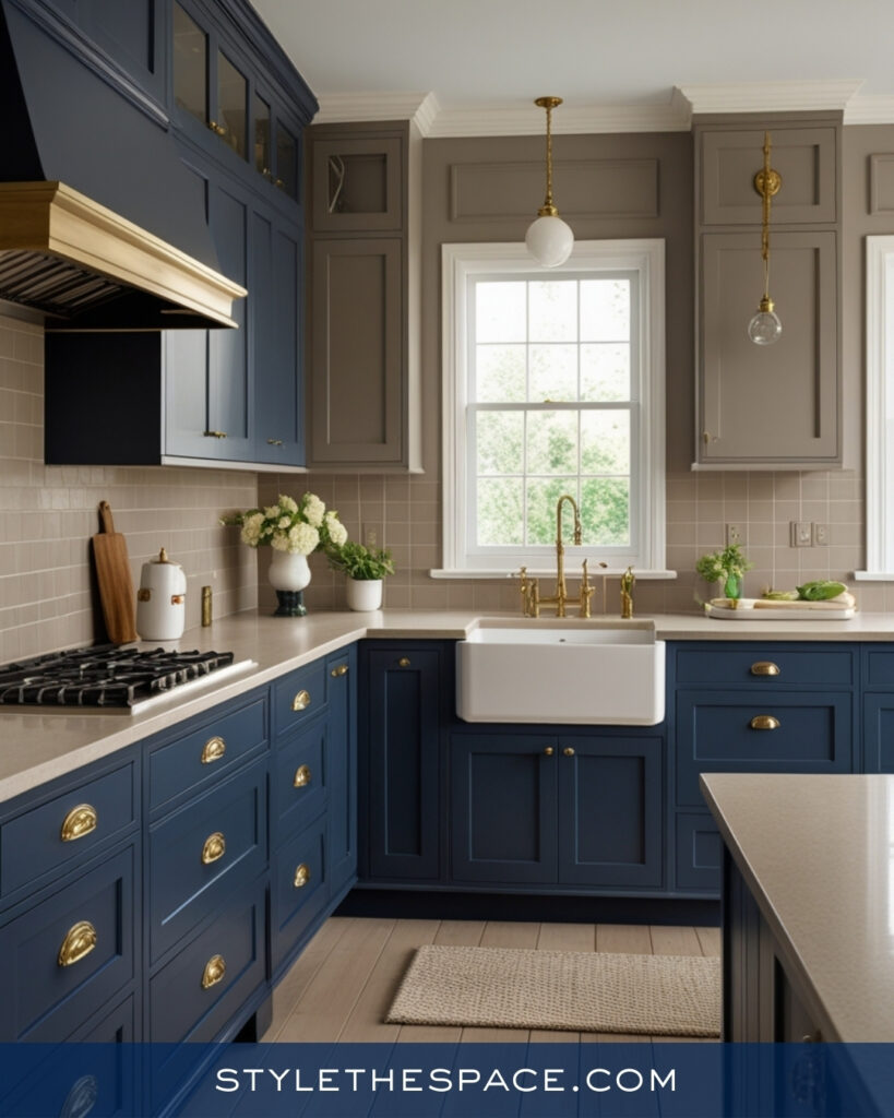 Classic Navy Blue Kitchen With Soft Neutral Backdrop