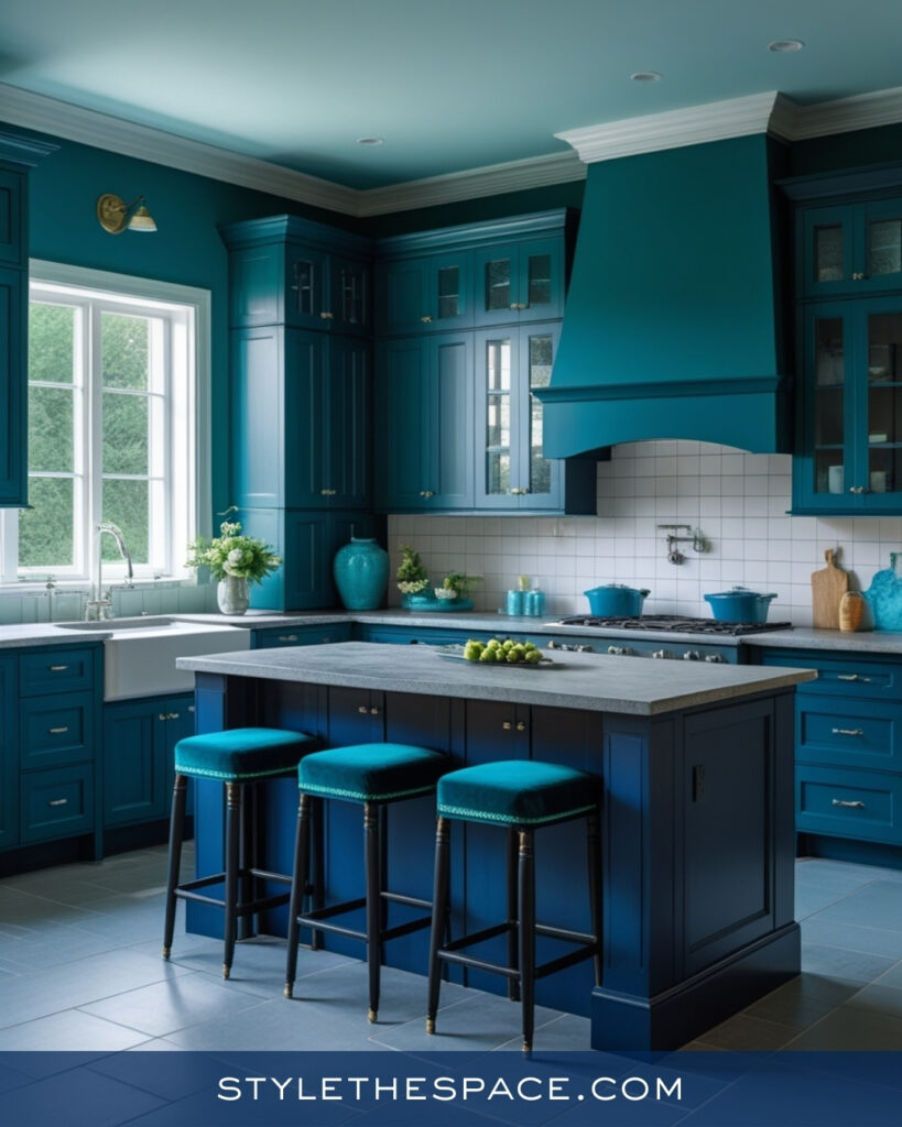 Navy Blue Kitchen With Teal Blue Layers