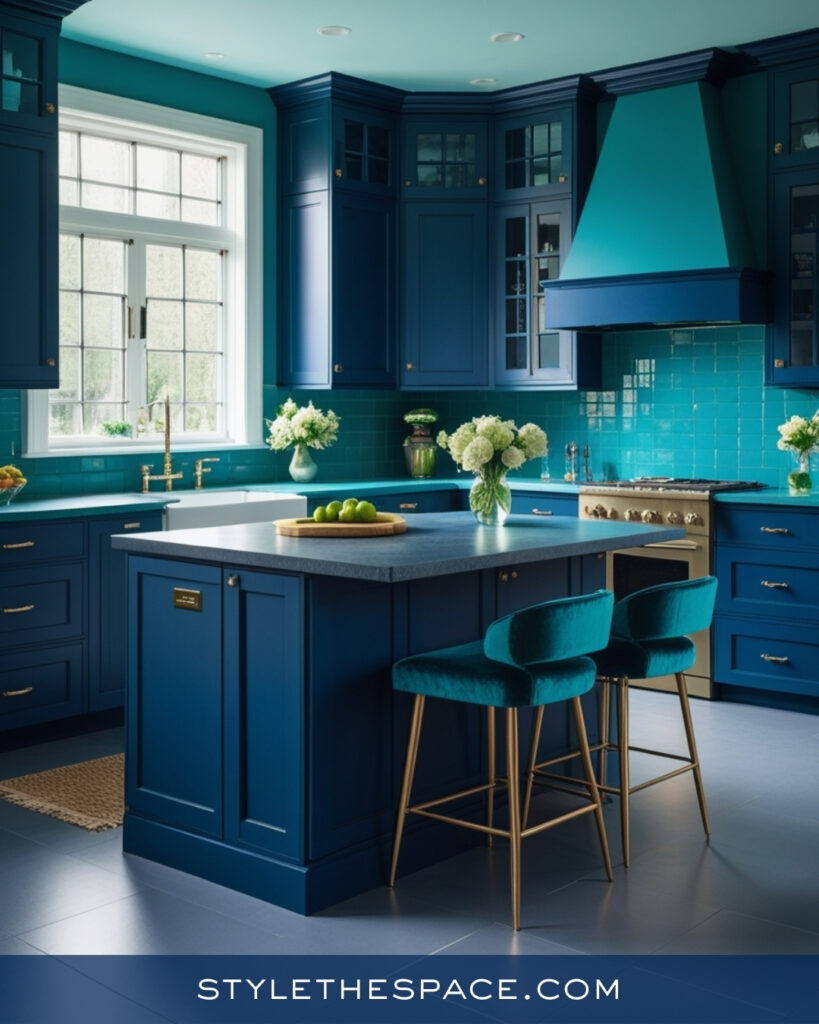 Navy Blue Kitchen With Teal Blue Layers