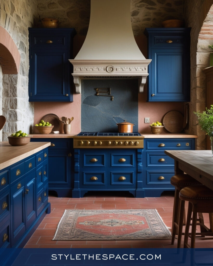 Rustic Navy Blue Kitchen With Old-World Warmth