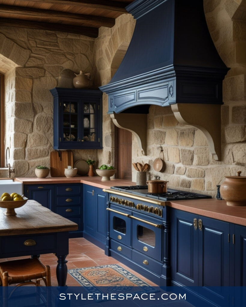 Rustic Navy Blue Kitchen With Old-World Warmth