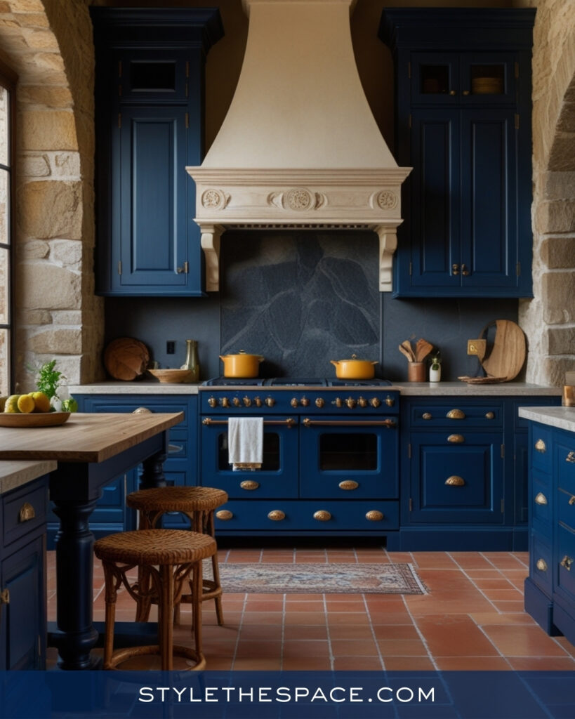 Rustic Navy Blue Kitchen With Old-World Warmth