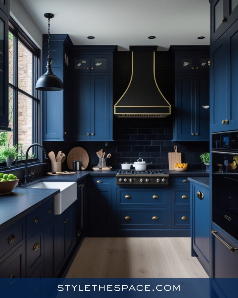 Moody Navy Blue Kitchen With Matte Black Accents