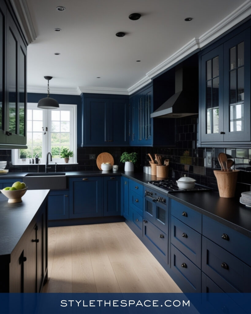 Moody Navy Blue Kitchen With Matte Black Accents