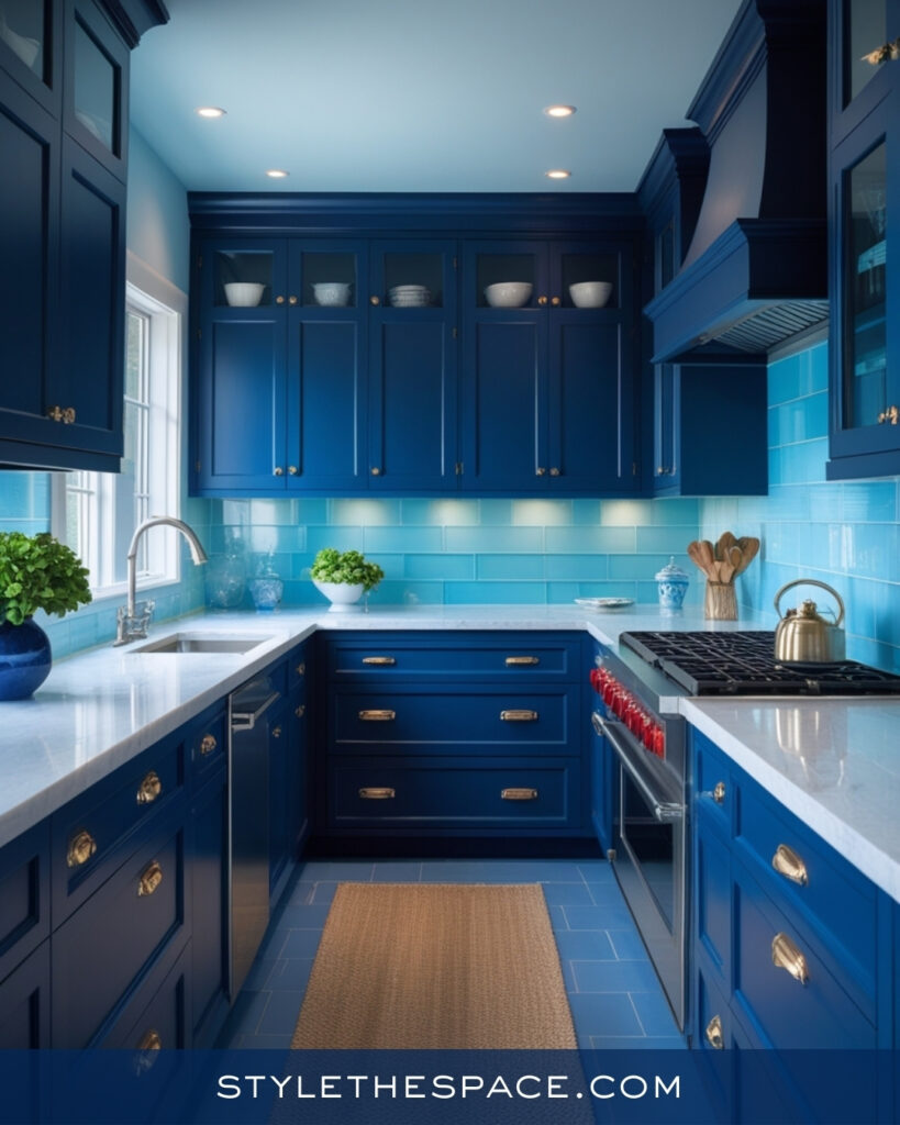 Navy Blue Kitchen With Bright Aqua Tile