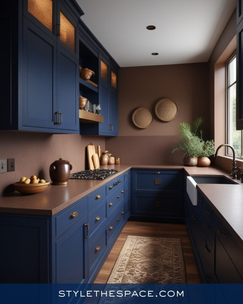 Navy Blue Kitchen With Warm Earthy Tones