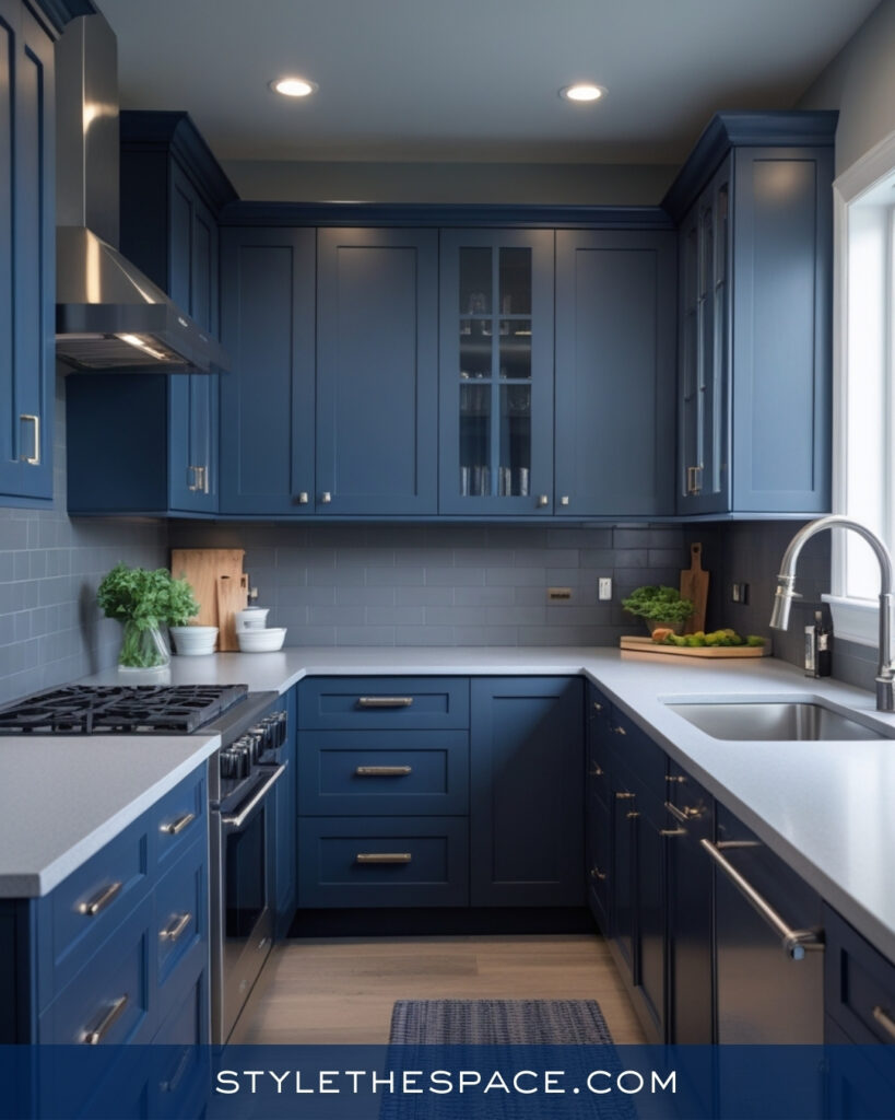 Modern Navy Blue Kitchen With Cool Gray Accents