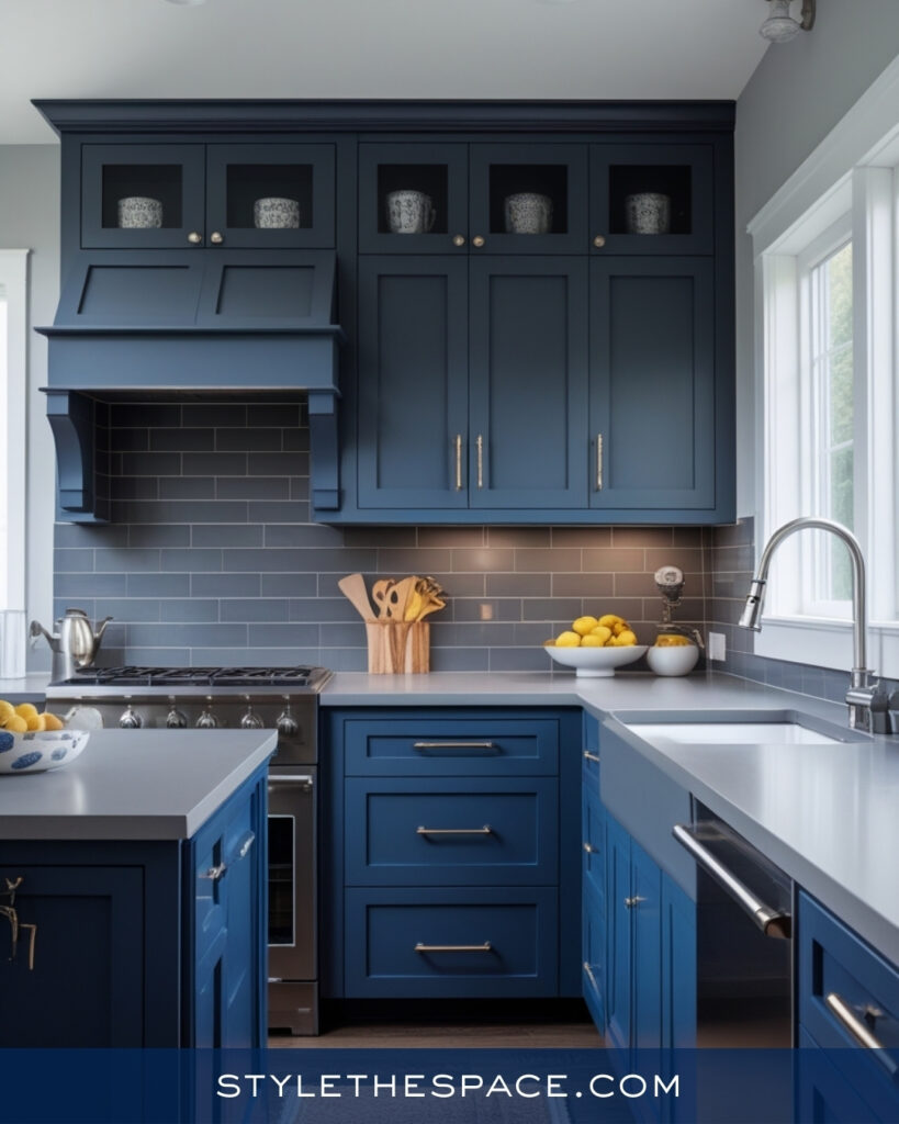Modern Navy Blue Kitchen With Cool Gray Accents