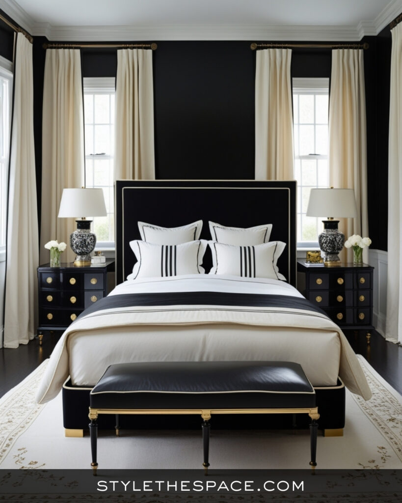 Classic Black and White Bedroom With Elegant Contrast