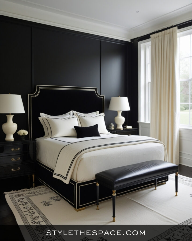 Classic Black and White Bedroom With Elegant Contrast