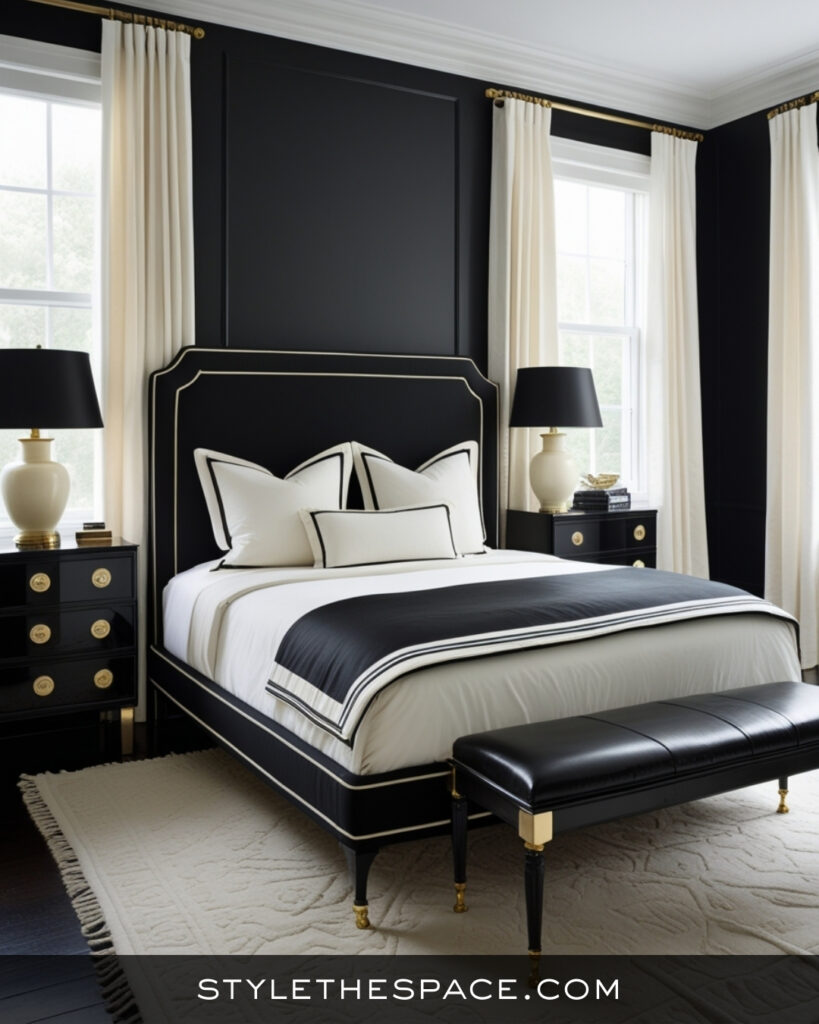 Classic Black and White Bedroom With Elegant Contrast