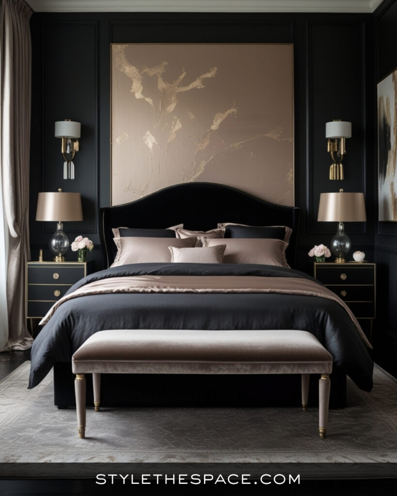 Black Bedroom With Soft Taupe and Neutral Elegance
