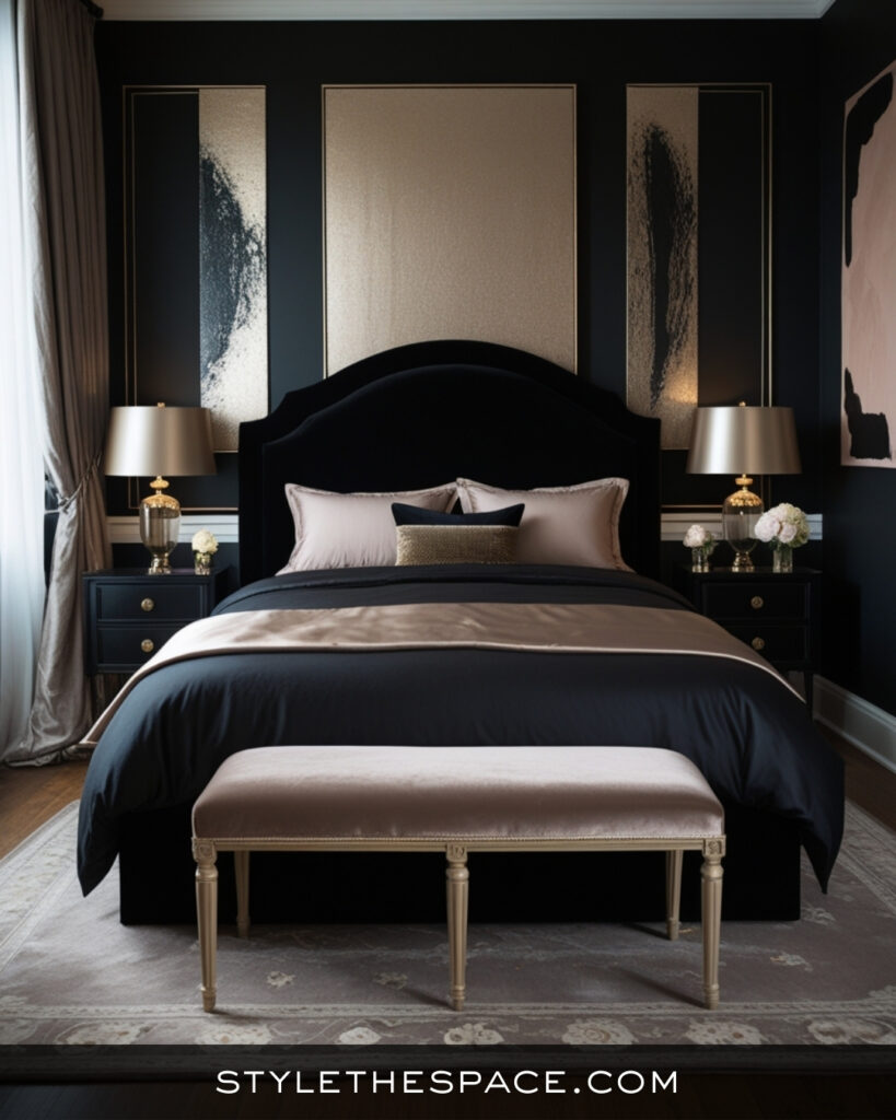 Black Bedroom With Soft Taupe and Neutral Elegance