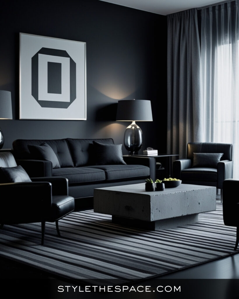 Minimal Black Living Room With Modern Monochrome Layers