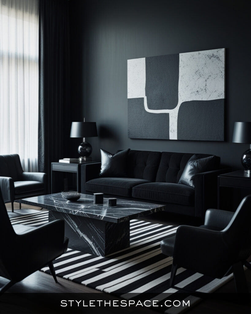 Modern Black Living Room With Monochrome Elegance