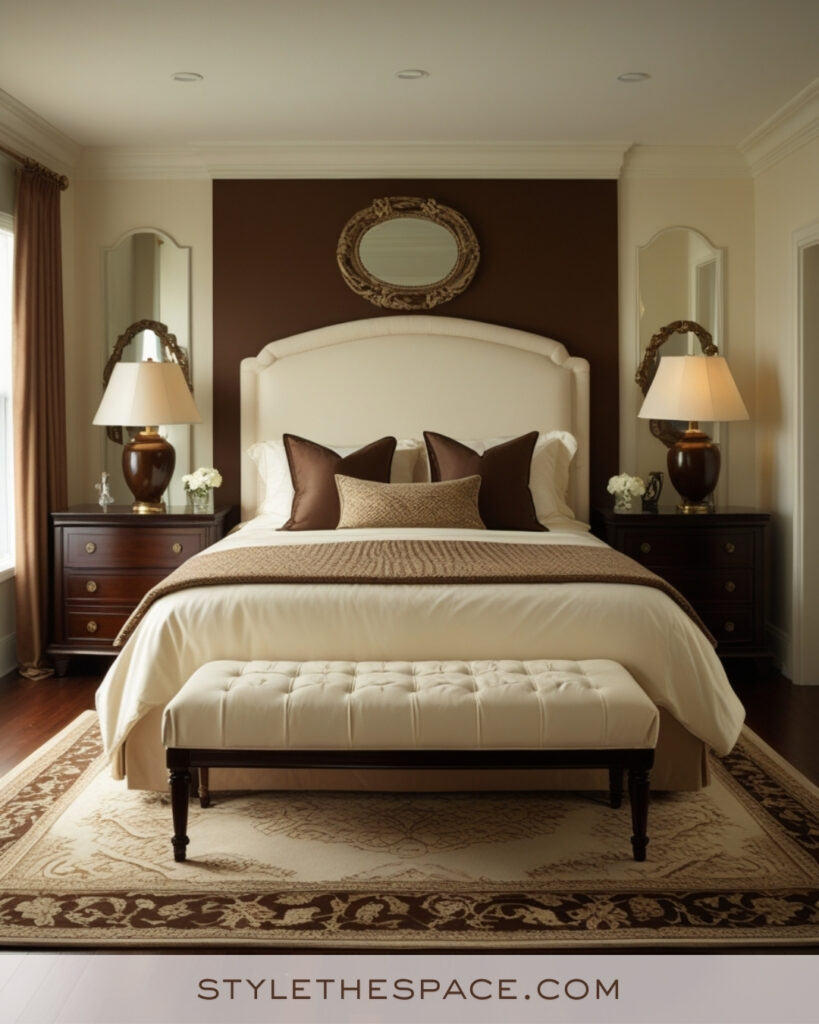 Ivory Bedroom with Chocolate Brown and Warm Neutral Layers