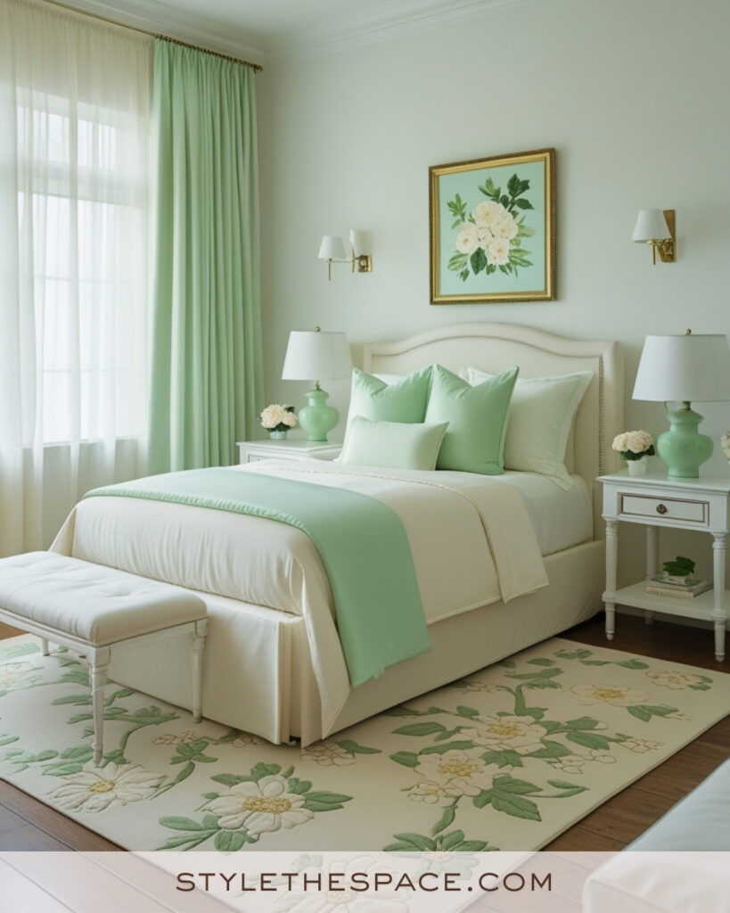 Ivory Bedroom with Fresh Mint Green and Classic Details
