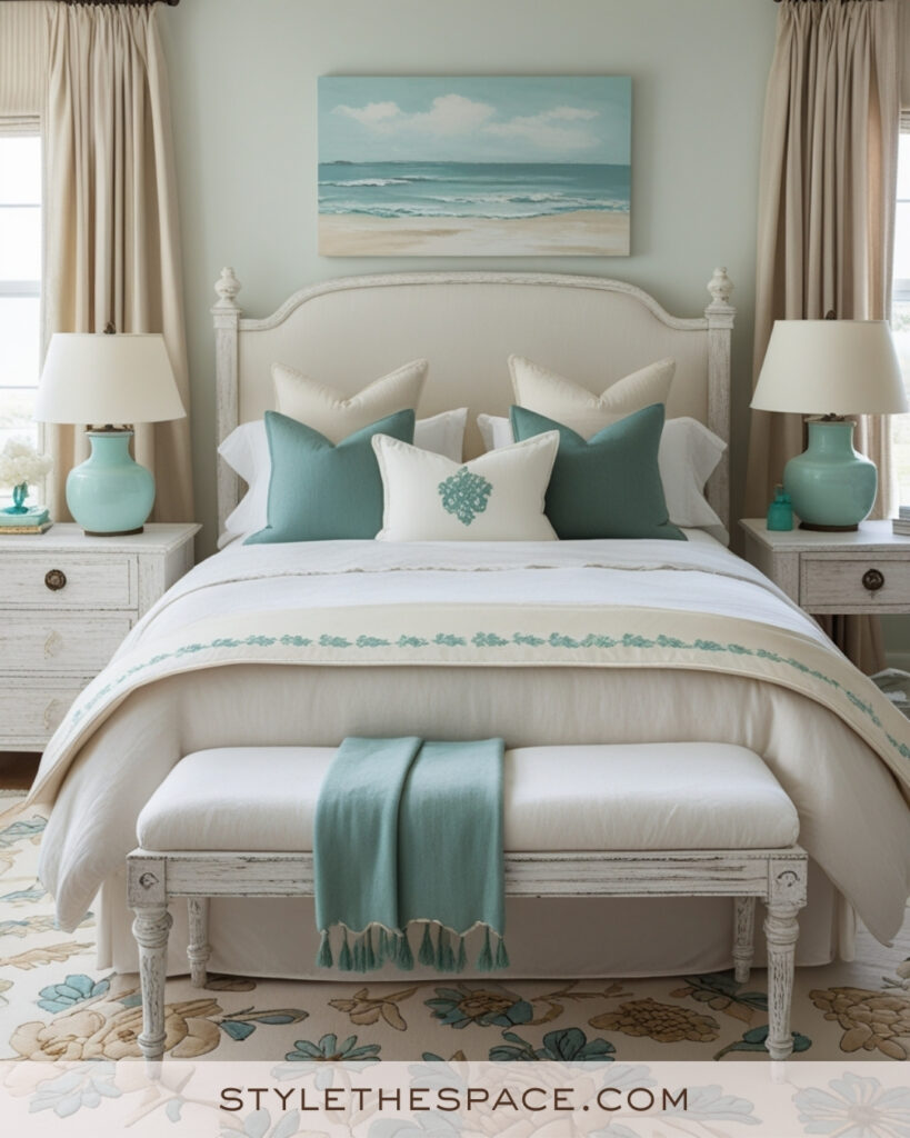 Ivory Bedroom with Soft Aqua and Coastal Neutrals