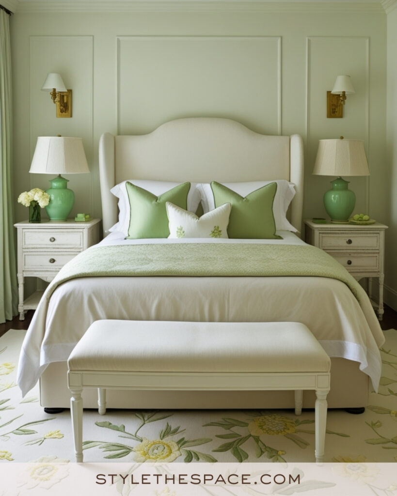 Ivory Bedroom with Soft Sage Green and Classic Charm