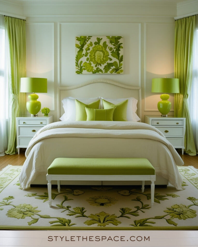 Ivory Bedroom with Fresh Apple Green Accents
