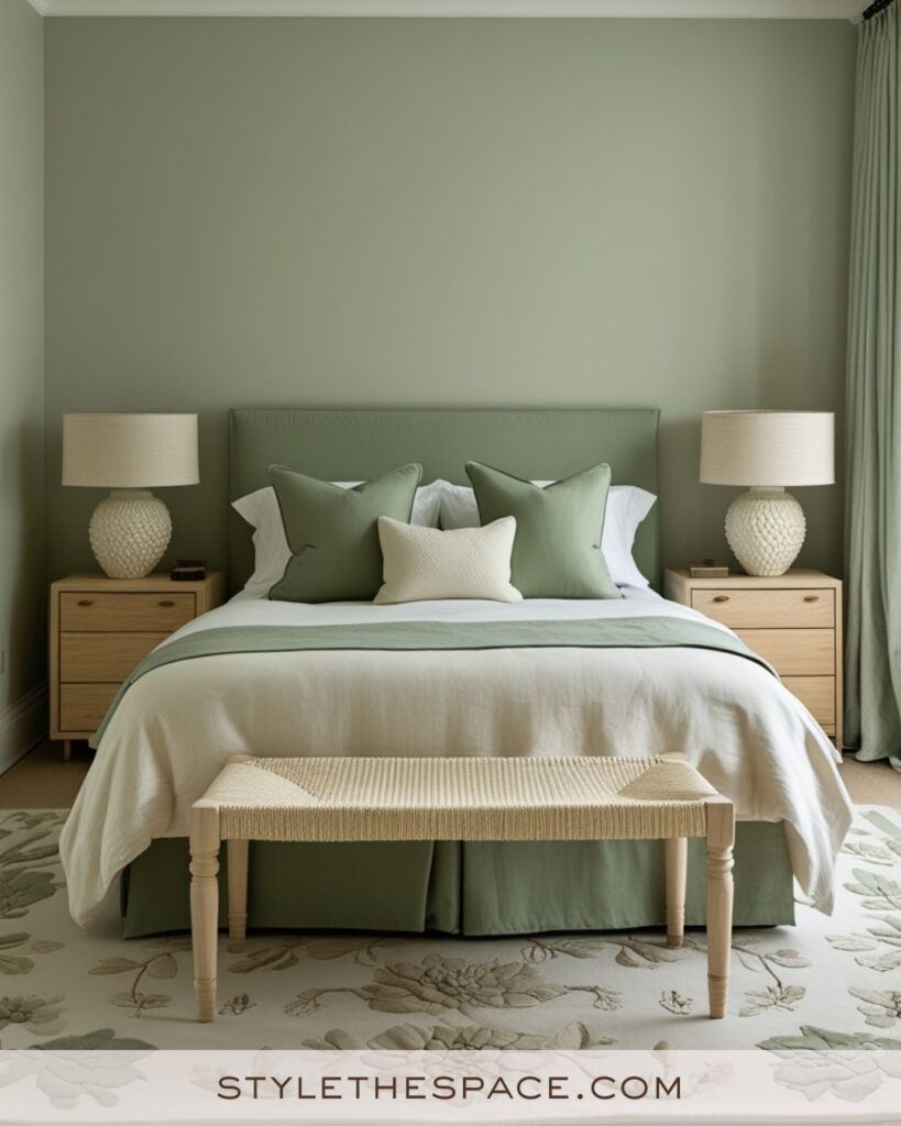 Ivory Bedroom with Soft Sage and Natural Textures