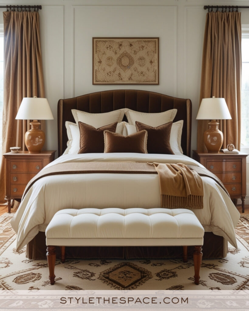Ivory Bedroom with Warm Brown Layers