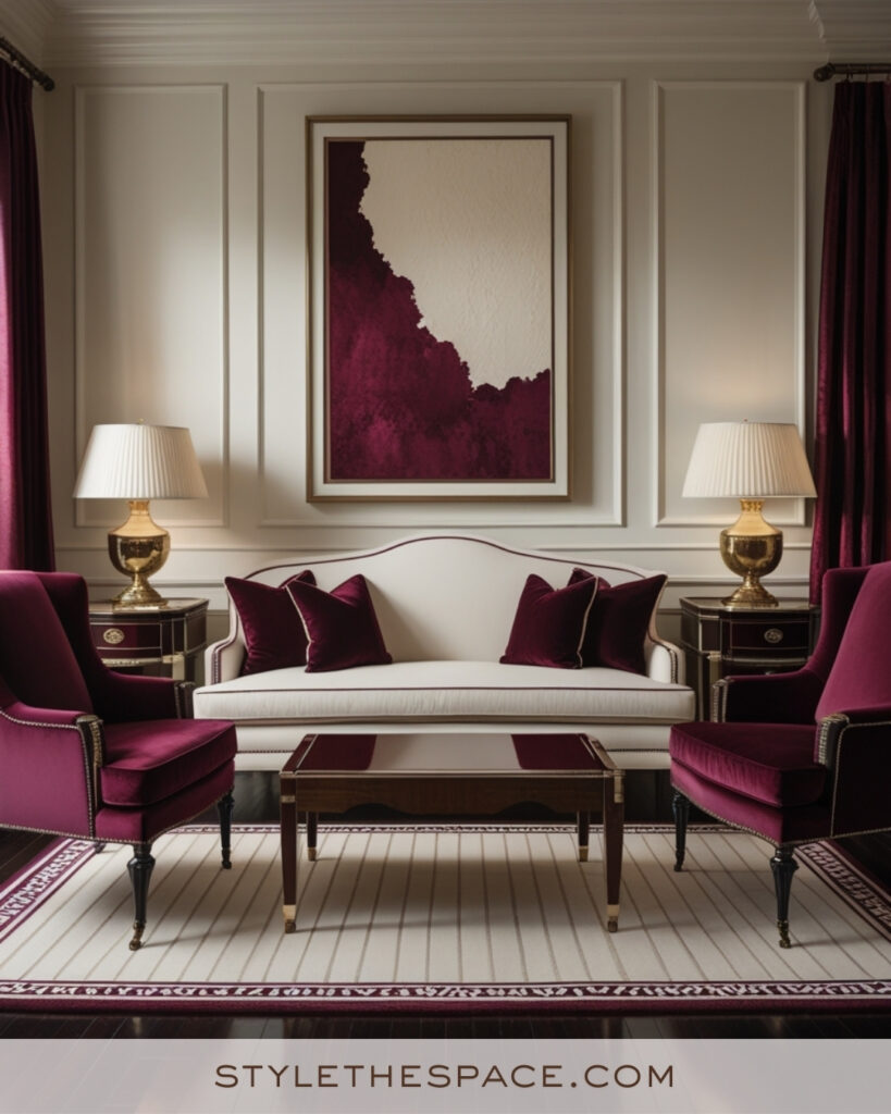 Ivory Living Room with Burgundy Accents