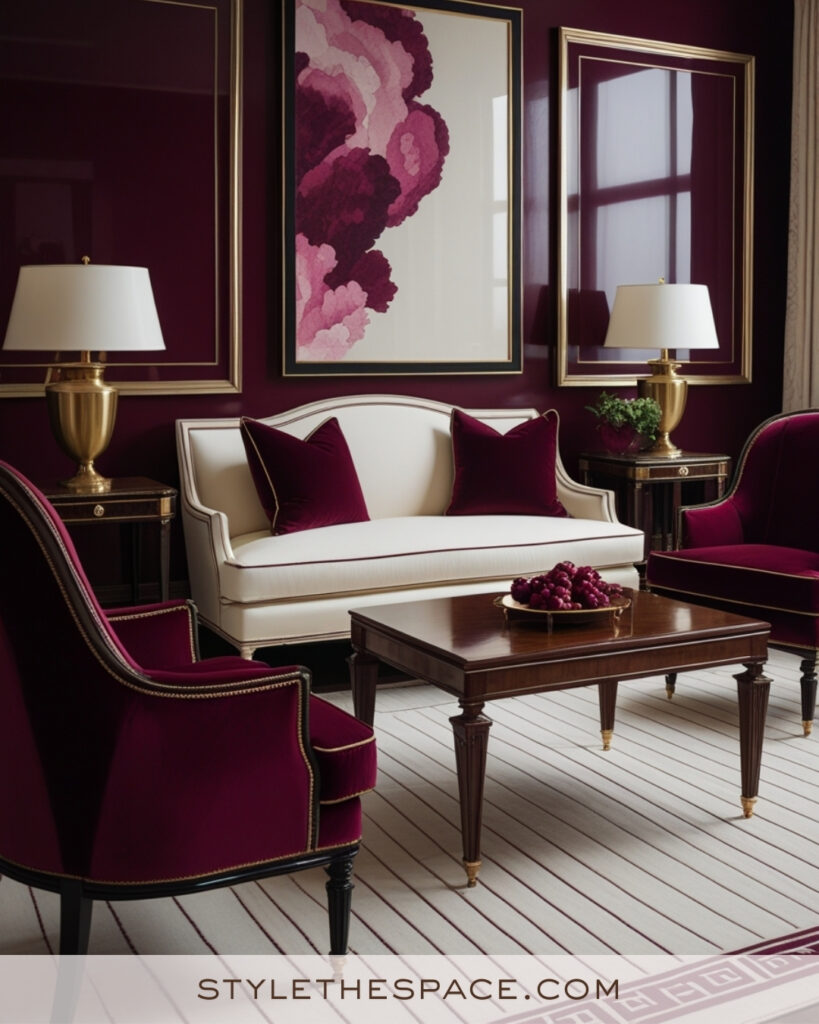 Ivory Living Room with Burgundy Accents