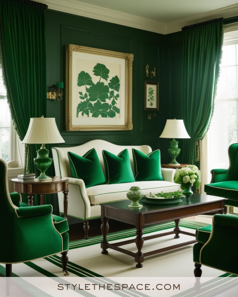 Ivory Living Room with Emerald Green Accents
