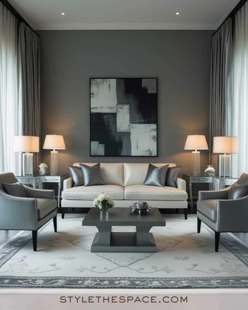 Modern Ivory Living Room with Gray Accents
