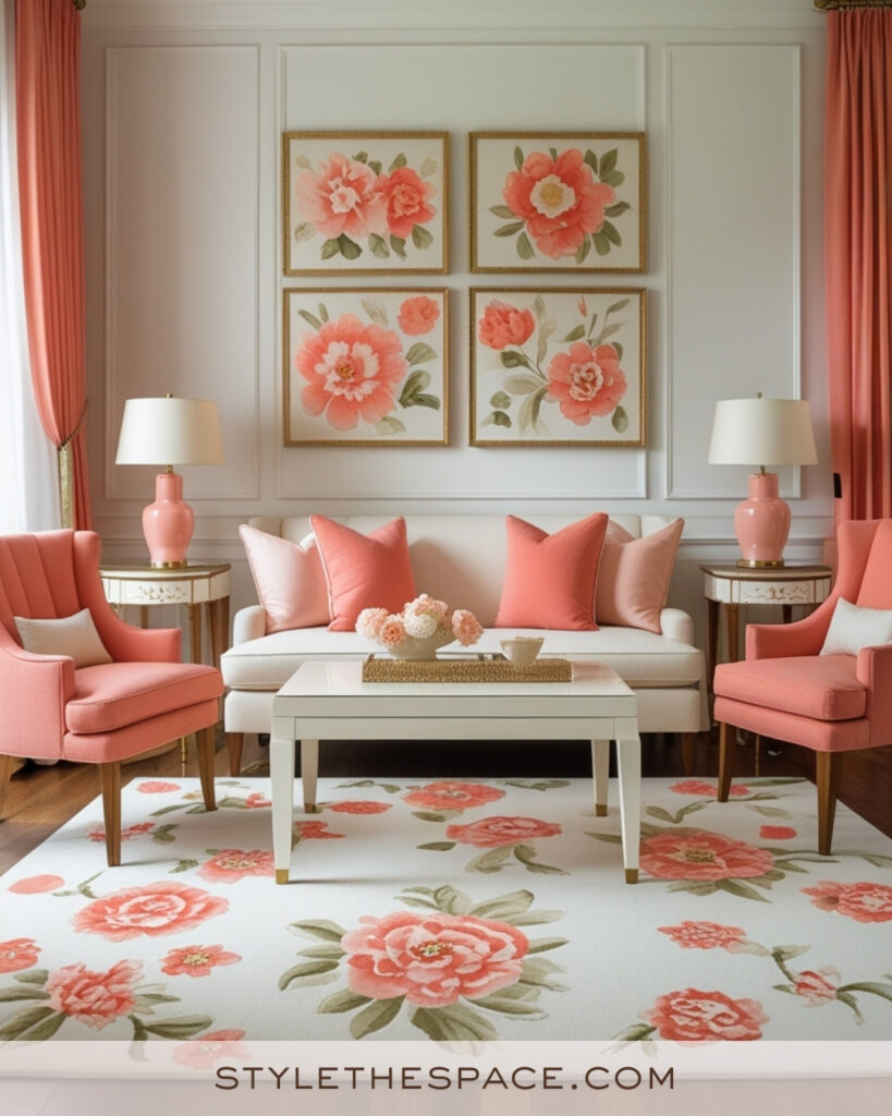 Ivory Living Room with Soft Blush Pink Accents