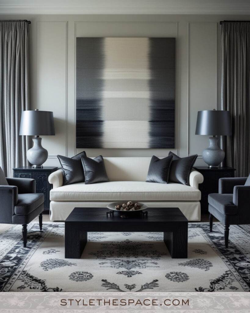 Modern Ivory Living Room with Charcoal Accents