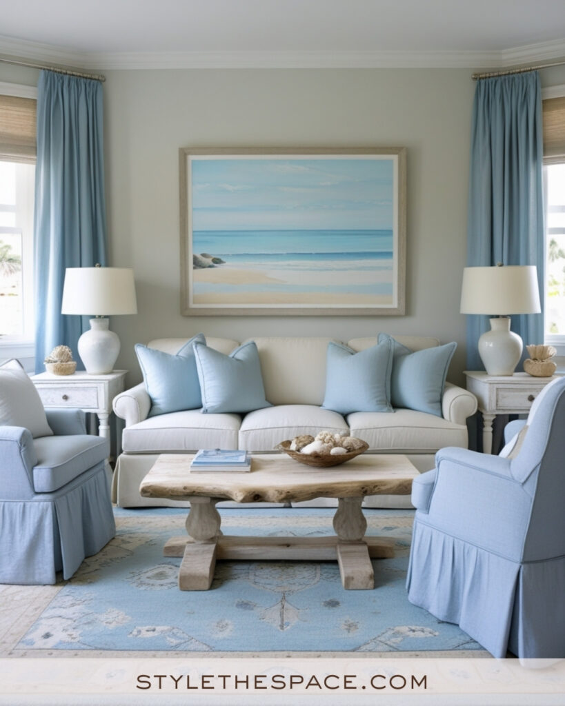 Ivory Living Room with Soft Blue Coastal Accents