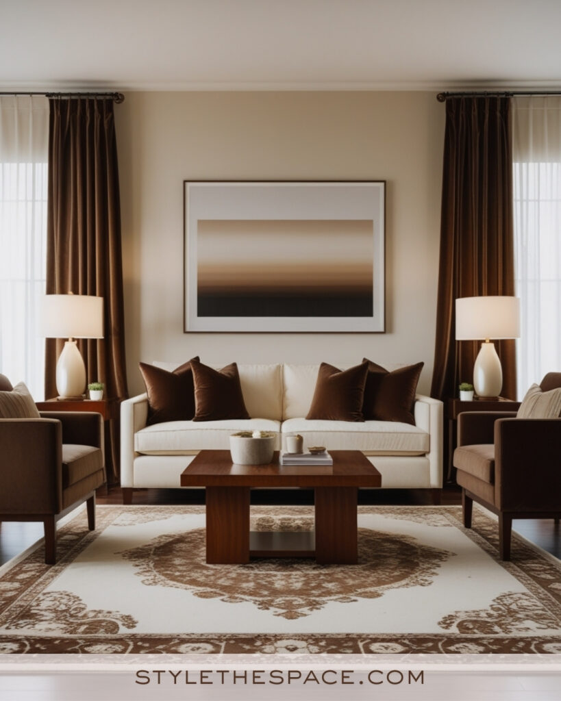 Warm Ivory Living Room with Brown Tones
